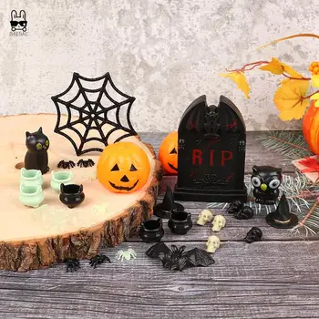 1 комплект Кукольного домика, шляпа ведьмы на Хэллоуин/банка-котел, пластиковые мини-украшения, маленькие игрушки для фестиваля призраков 