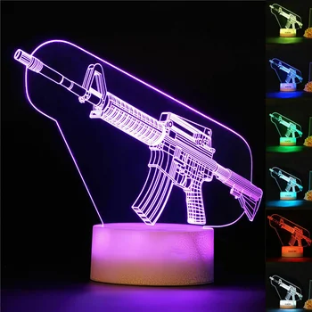 16 Цветов Меняющихся огней M4A1 Пулемет Сенсорный выключатель Атмосфера 3D Ночник Настольный Стол Лампы для оптических иллюзий Подарок Новизны