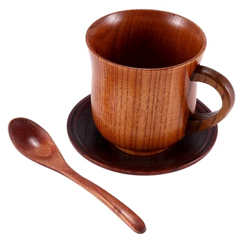 3 шт./компл. Деревянная чашка, Блюдце, Набор ложек, инструменты для приготовления кофе и чая, аксессуары