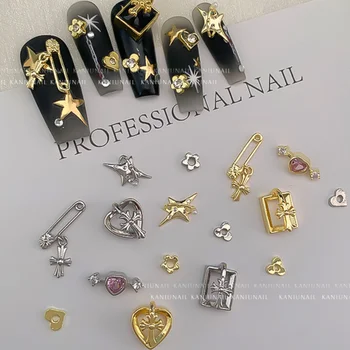 3D Металлические украшения для ногтей с цирконием, Золотые, Серебряные, Жемчужные Подвески, Звездное Сердце, Хрустальный Маникюр высшего качества, Бриллиантовые Подвески