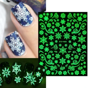 3D Светящиеся Наклейки Для ногтей Снежинки Зимние Светящиеся В Темноте Слайдеры Олень Рождественский Дизайн Ногтей Клейкие Наклейки GLSTZY001-018-1
