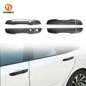 4 шт. Дверные ручки автомобиля, накладка на рамку, наклейка из углеродного волокна, левый руль для Honda Civic 2016 2017 2018 2019 2020