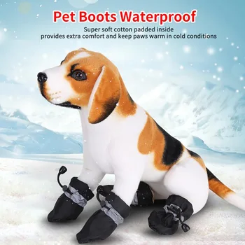 4шт. Водонепроницаемые ботинки для домашних животных, обувь для дождя и снега, толстая теплая обувь для кошек, собак, обувь для щенков на шнурке, противоскользящая зимняя обувь для домашних собак