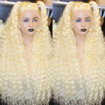 613 HD Медовый Блонд Цвет Свободные Глубокие Волнистые Парики Из Натуральных Волос На Кружеве для Женщин Бразильский Remy 13x6 Кудрявый Прозрачный Фронтальный Парик