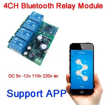 AC / DC 5v 12V-80v 110v 220v Bluetooth APP 4CH Модуль Релейного переключателя для мобильного телефона APP IOS, Android Remote Lock motor drive