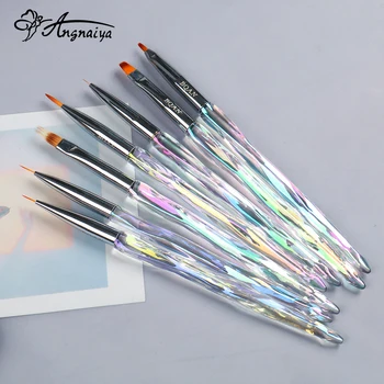 ANGNYA Aurora Гелевая кисточка для ногтей Rainbow Gradient Nail Art Brush Crystal Акриловая ручка для рисования кистями для маникюрных изделий