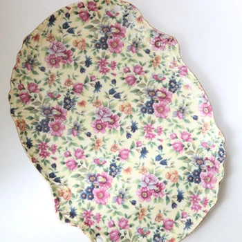 Fat Rabbit Meijia Export Европейские керамические наклейки с полным цветком, неправильной формы, овальный чайный поднос.