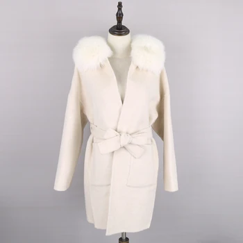 FURARISTOCRAT пальто из натурального меха, зимний тренч, женское пальто, кашемировое полушерстяное пальто, женский воротник из натурального лисьего меха, уличная одежда