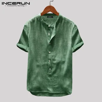 INCERUN 2023 Мужская Повседневная Рубашка С Коротким Рукавом, Однотонные Летние Рубашки Для Отдыха, Винтажная Уличная Одежда Camisa Masculina Harajuku S-5XL
