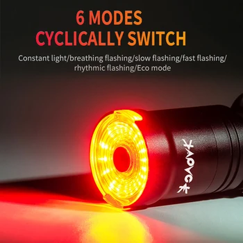 Kapvoe Велосипед LED 6 режимов Супер Яркое освещение Велосипедный тормоз для верховой езды IPX6 Водонепроницаемый USB Перезаряжаемый задний фонарь LED