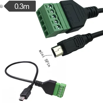 USB 2.0 mini 5Pin от штекера до 5-контактной/позиционной розетки с болтовым винтом, защитные клеммы, кабель-адаптер сменного типа 0,3 м；