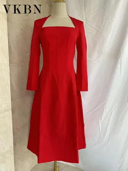 VKBN Вечерние платья для вечеринок Женские повседневные длинные рукава без бретелек Красные банкетные Свадебные Элегантные платья-халатики для женщин