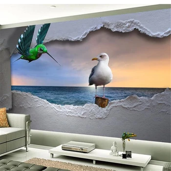 wellyu papel de parede para quarto Обои на заказ, европейское море, трехмерная птица, пейзаж заката, фоновая стена