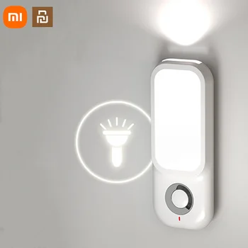 Xiaomi Youpin Светодиодная лампа с инфракрасным датчиком, Подключаемый модуль для беспроводной зарядки, Прикроватная тумбочка для спальни двойного назначения, Маленькая ночная лампа с фонариком для дома