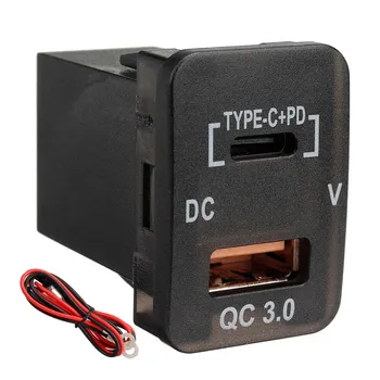 Автомобильное зарядное устройство Type-C + PD QC3.0, Двойной USB-адаптер, гнездо на приборной панели, Вольтметр для Prado
