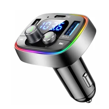 Автомобильный Bluetooth-совместимый FM-передатчик 5.0, прикуриватель, автомобильный музыкальный приемник MP3, автомобильное зарядное устройство с двойным USB, 7 цветов светодиодной подсветки