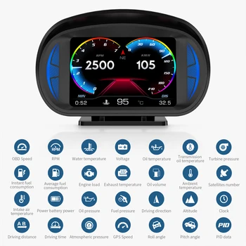 Автомобильный HUD Двойная Система OBD2 GPS Hud Головной Дисплей Спидометр Цифровой С Сигнализацией О Превышении Скорости Напряжение Предупреждение Об Усталости Водителя