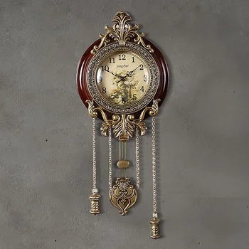 Американские настенные часы с бесшумными поворотами из массива дерева, гостиная, металлическое креативное украшение в европейском стиле, большие кварцевые часы с маятником