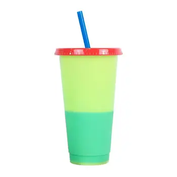 Бутылка для воды объемом 710 МЛ, отдельно Стоящая Пластиковая чашка для напитков с соломинкой, изменяющая температуру и цвет, для офиса