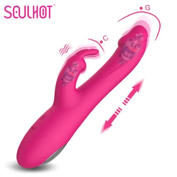 Вибратор 2 в 1 с кроликом, Телескопический фаллоимитатор, Массаж точки G, Стимуляция клитора, женский оргазм, мастурбатор, секс-игрушки для взрослых для женщин