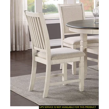 Деревянные боковые стулья с белой отделкой под старину, 2 шт., Обеденные стулья с текстурированной тканевой обивкой, античный белый массив
