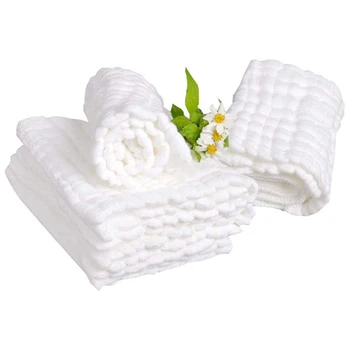 Детские муслиновые банные полотенца, 10 упаковок многоразового использования, мягкое впитывающее хлопчатобумажное детское полотенце для лица, для нежной кожи ребенка, белое