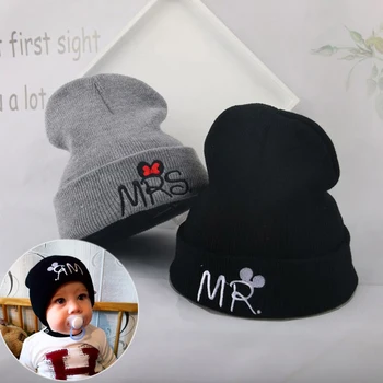 Детские осенне-зимние шапки с надписью для мальчиков и девочек, вязаная теплая шапочка-капот для малышей, детская шапочка для малышей, детская шапка