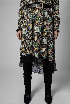 Женская кружевная юбка миди неправильной формы с принтом дракона в стиле ретро