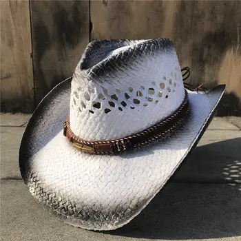 Женская Мужская Соломенная Полая ковбойская шляпа в стиле Вестерн, элегантное женское сомбреро, шляпа-чародейка, шляпа от солнца, пастушка, солнцезащитная шляпа