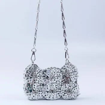 Женские сумки, дизайнерская сумка на цепочке из серебристого металла с блестками, вечерние сумки, клатч, Женская дорожная праздничная сумка через плечо, сумочка