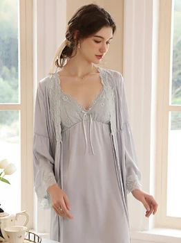 Женское сексуальное платье для сна Camisola, костюмы из двух частей, Весенне-летний шелковый утренний халат французской феи, ночные рубашки принцессы в викторианском стиле