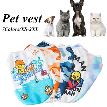 Жилет с милой собачкой, повседневная одежда для кошек, Яркая рубашка с рисунком собаки, Летний Тонкий Дышащий жилет с галстуком-краской, Принадлежности для костюмов для домашних животных