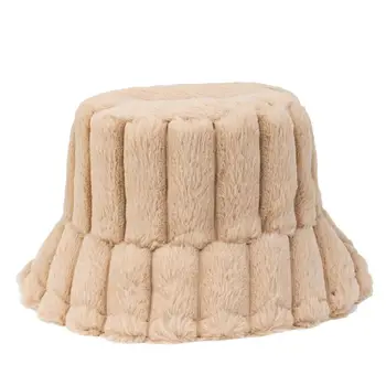 Зимние пушистые шапки-ведерки из искусственного меха для женщин, Уличная Теплая Солнцезащитная шляпа, Однотонная Женская Мягкая Рыбацкая кепка