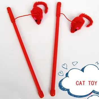 Игрушки-дразнилки для домашних кошек, мышиная палочка-дразнилка, пластиковая игрушка для кошек, интерактивные игрушки, деревянный стержень, игрушка для мыши
