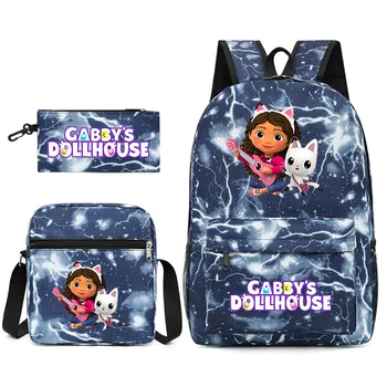 Классический креативный принт gabby's dollhouse, 3 шт. / компл., школьные сумки для учеников, рюкзак для ноутбука, наклонная сумка через плечо, пенал