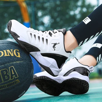 Кожаные мужские кроссовки, мужская баскетбольная обувь с высоким берцем, нескользящие удобные кроссовки, мужская повседневная обувь для занятий спортом.