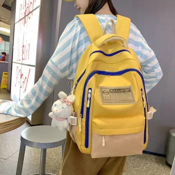 Контрастный дизайн на молнии, школьный рюкзак для женщин, рюкзак для учащихся младших классов средней школы, рюкзак для студентов колледжа для мальчиков и девочек 2023