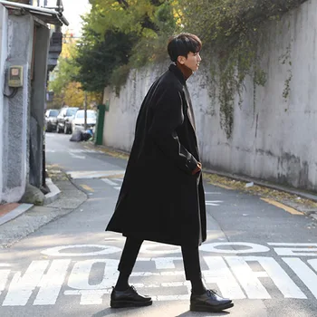 Корейская версия Пальто Мужское Шерстяное Пальто Средней Длины Шерстяное Пальто Модное Мужское Шерстяное Пальто Простые Мужчины