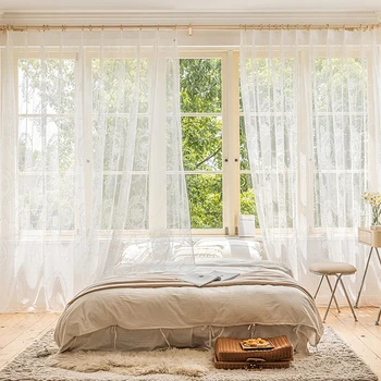 Кружевные занавески во французском стиле, Вышитая оконная занавеска, Белая оконная ширма, Прозрачные занавески, украшение гостиной
