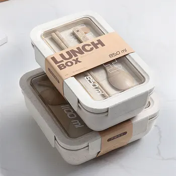 Ланч-бокс из пшеничной соломы для детей, пластиковый контейнер для хранения продуктов, коробка для закусок, бенто-бокс в японском стиле с посудой, суповая чашка