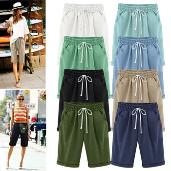 Летние шорты, женские эластичные никелевые брюки с завязками, широкие шорты длиной до колен, женские повседневные шорты
