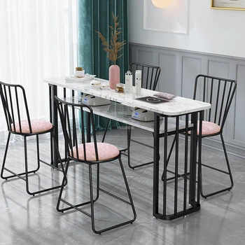Маникюрные столы из кованого железа, стол для маникюра в скандинавском стиле, современная салонная мебель, Одноместный двухместный маникюрный салон, маникюрный стол и стулья