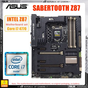 Материнская плата ASUS SABERTOOTH Z87 и процессор Core I7 4770 Комплектуют 1150 DDR3 Intel Z87 32GB USB3.0 PCI-E 3.0 SATA III ATX