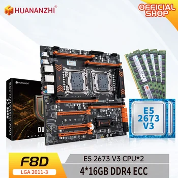 Материнская плата HUANANZHI X99 F8D LGA 2011-3 XEON X99 с процессором Intel E5 2673 V3 * 2 и 4 * 16 ГБ комбинированной памяти DDR4 RECC NVME