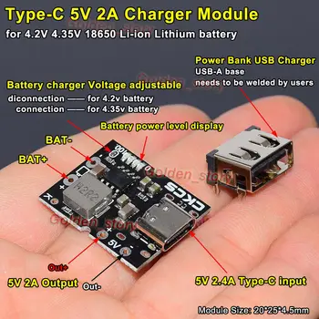 Мини 5V 2A Type-C USB 3,7 V 18650 Литий-ионный Аккумулятор Для Зарядки печатной платы Micro 4,2 V 4,35 V Модуль Зарядного Устройства DIY Power Bank