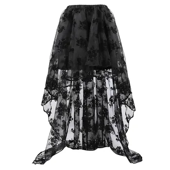 Модная женская юбка-корсет в стиле стимпанк, готика, винтаж, длина до пола, сексуальная свадебная вечеринка, Высокая низкая Белая кружевная юбка с цветочным рисунком, плюс размер