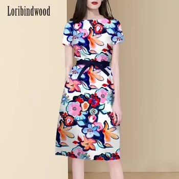 Модное элегантное платье с принтом, новое летнее платье трапециевидной формы средней длины, облегающее талию, 2023