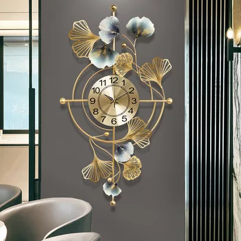 Модные настенные часы для гостиной с подсветкой и роскошными листьями гинкго