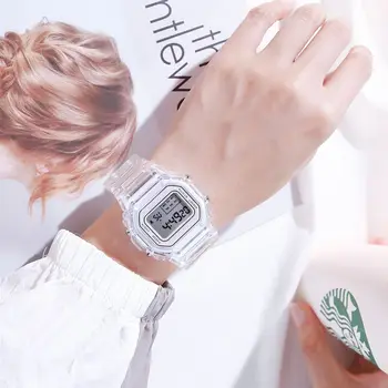Модные Спортивные женские часы Повседневные прозрачные квадратные цифровые брендовые часы Подарок любителю Студенческие мужские наручные часы Женские часы