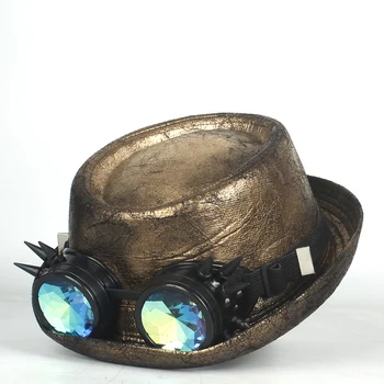 Мужская кожаная фетровая шляпа, золотая шляпа для пирога со свининой, зубчатые очки, шляпа с плоским верхом для джентльмена, котелок, шляпа для косплея игрока